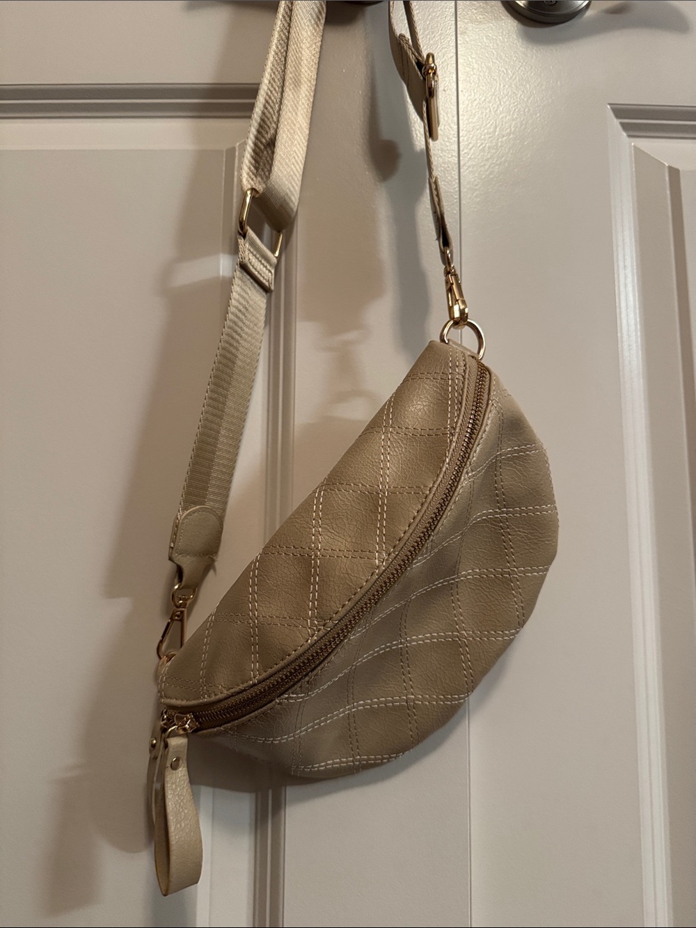 Urban Expressions Quilted Crescent Crossbody in Beige